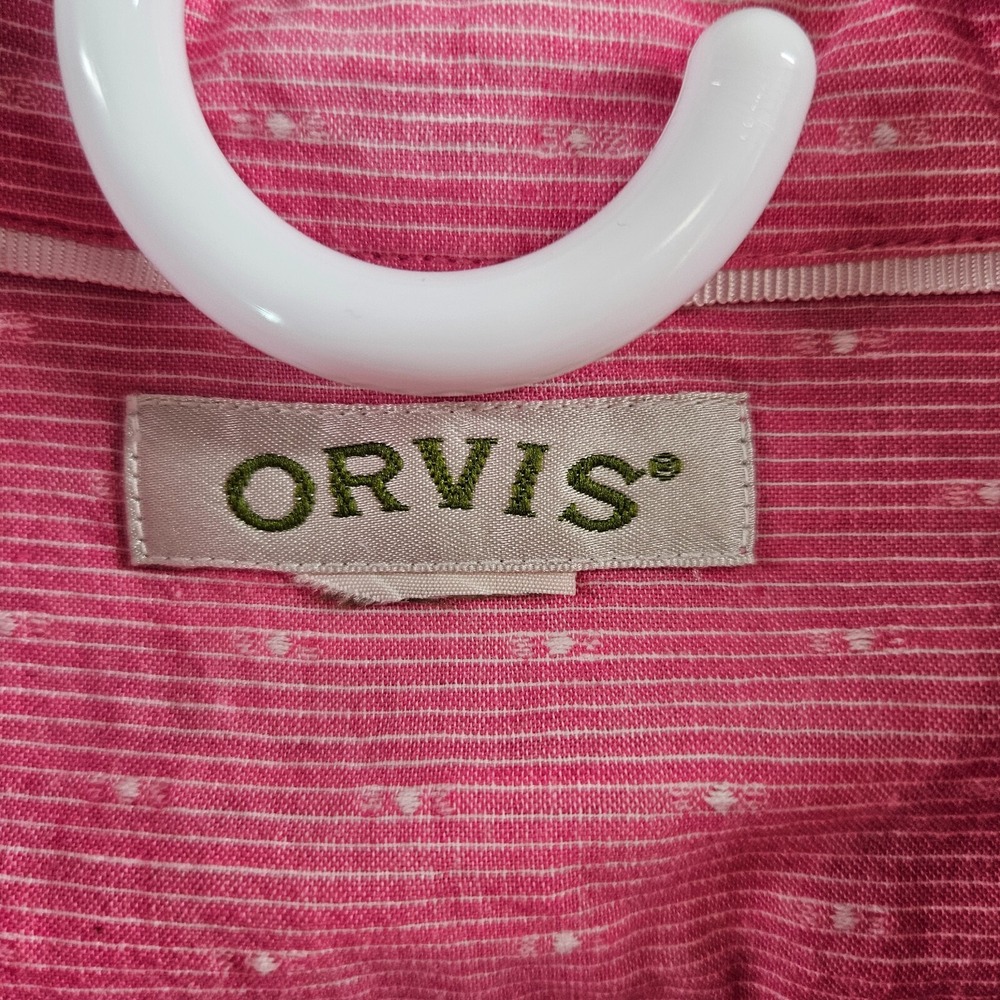 Orvis Shirt Women Medium Button Up Long Sleeve Red White Striped - Picture 4 of 9